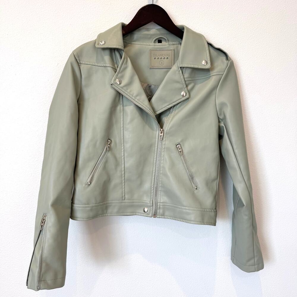 BLANKNYC Light Green Faux Leather Moto Jacket Size S
